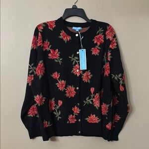 NWT Draper James RSVP ~ Floral Black Cardigan Sweater ~ Size 1X